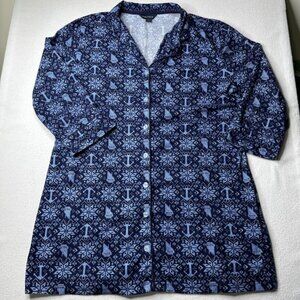 Nautica Womens Pajama Shirt Nightgown Blue Snowflake Anchor Print XL